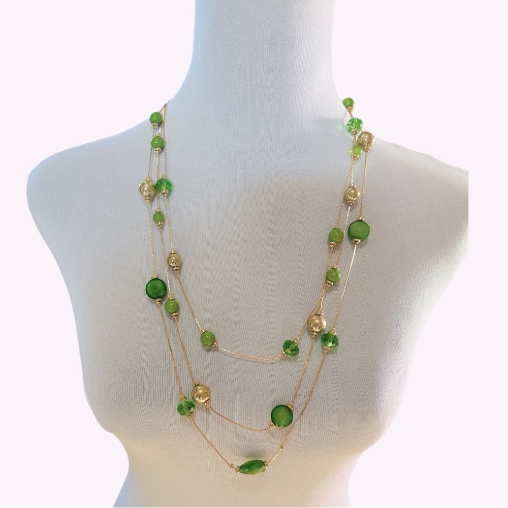 Nicole Miller Green Multi-Strand Beaded Necklace and Earring Set, NWT
